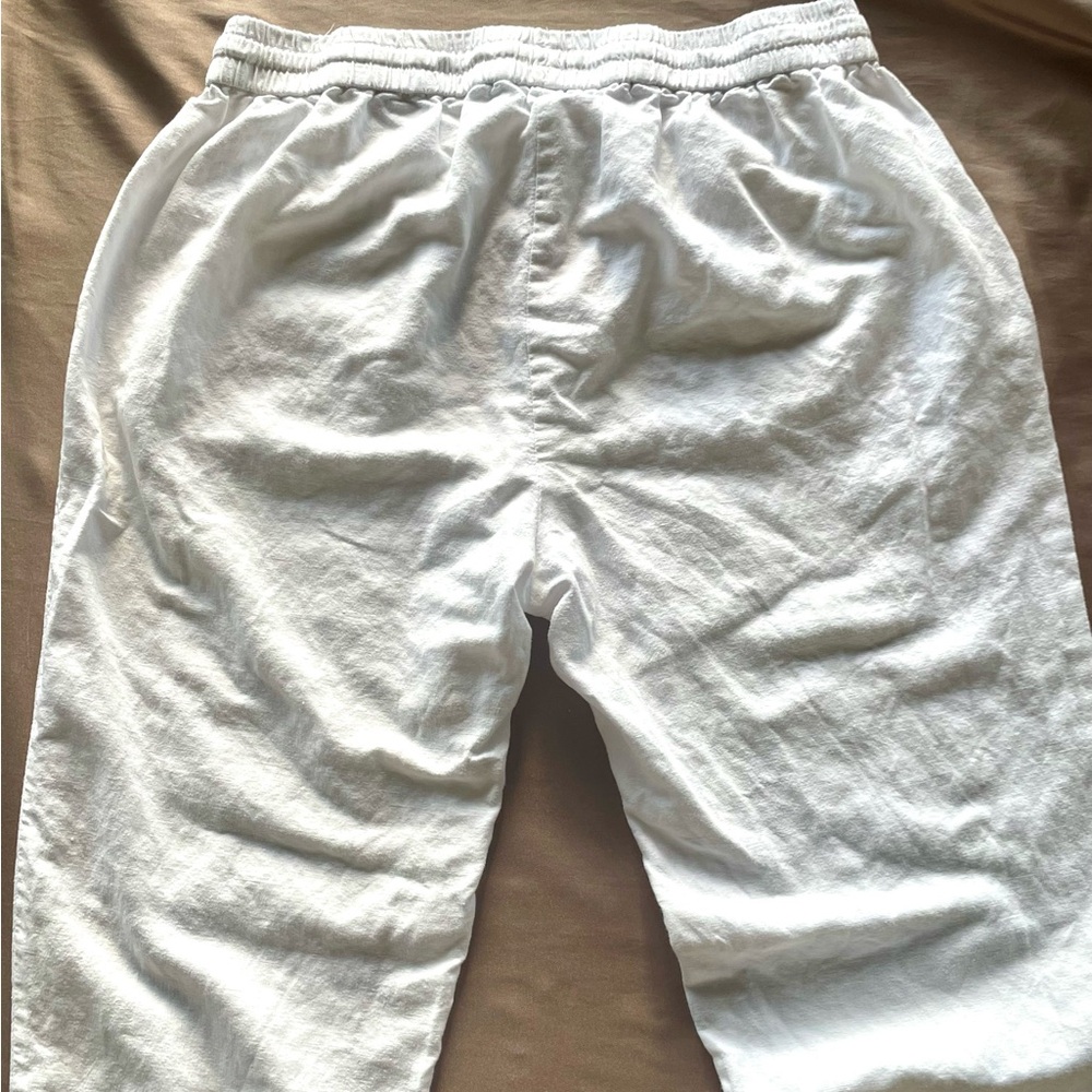 J. Crew White Drawstring Ankle Cropped Pants Linen/Cotton Blend with Cuffs Sz 10 - Picture 5 of 12